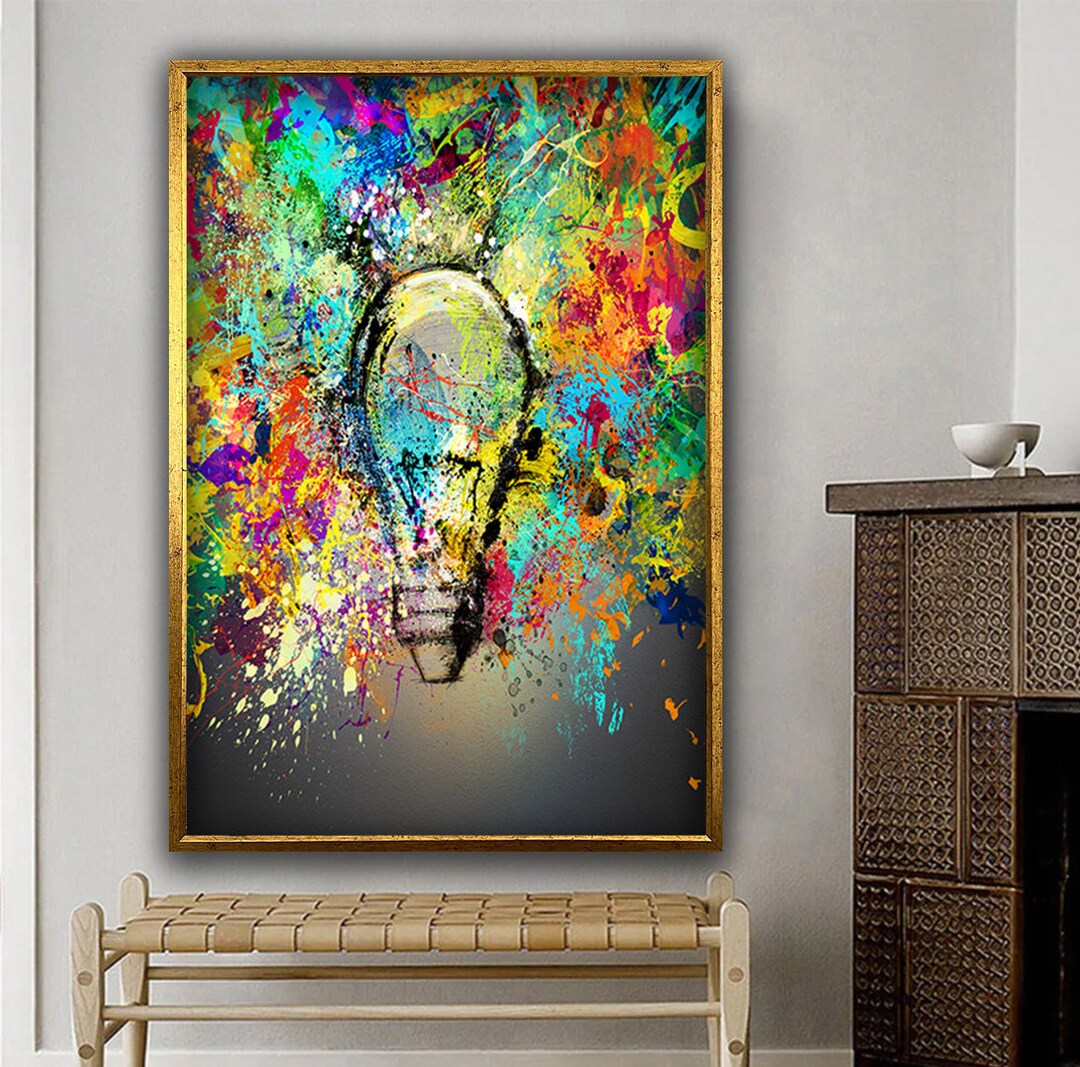 Light Bulb Abstraction Brigh Canvas, Colorful Light Bulb Canvas, Light