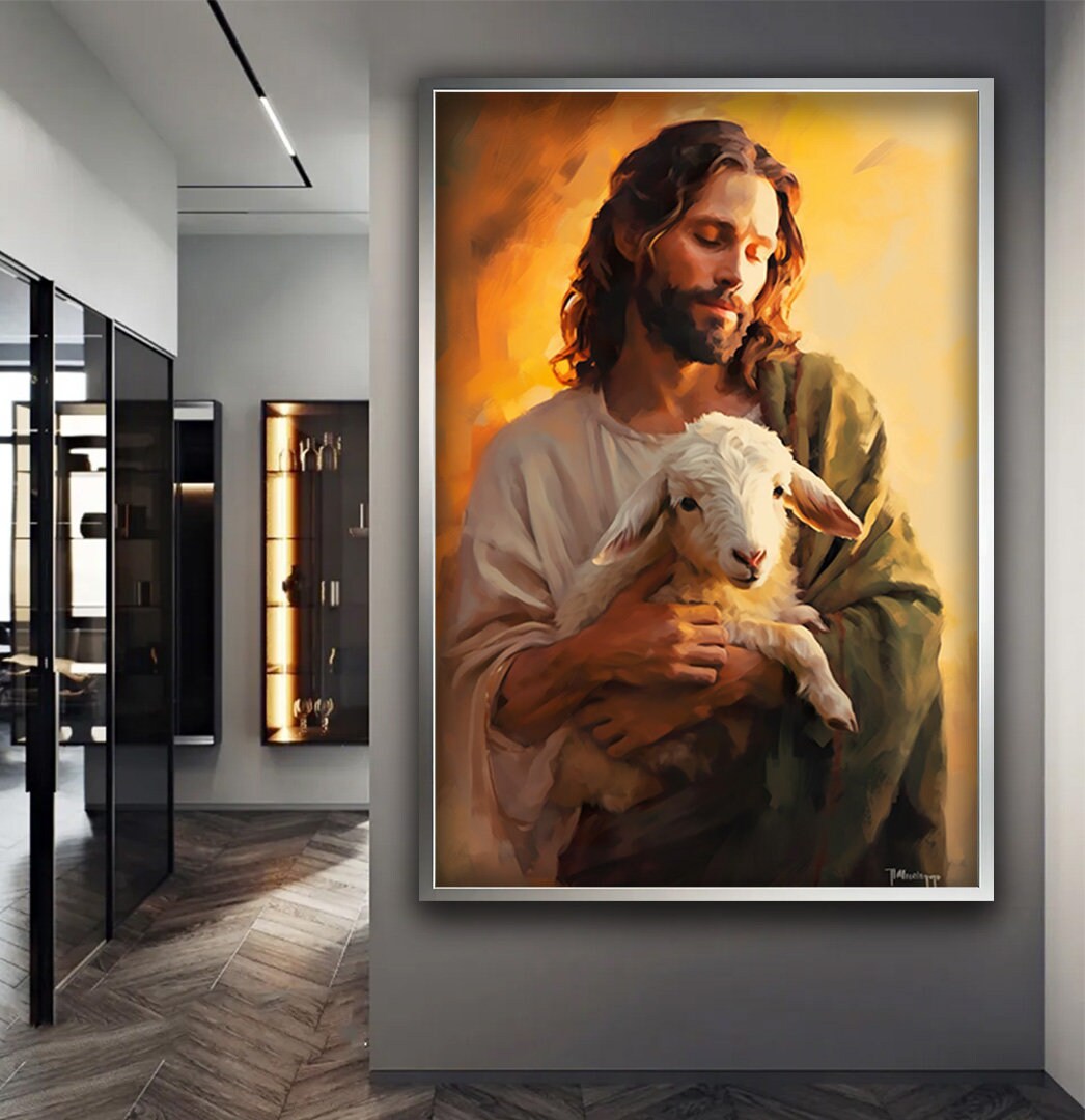 Jesus and Lamb Canvas Print, Jesus Christ Wall Art, Christian Religious Wall Decor, Spiritual ...