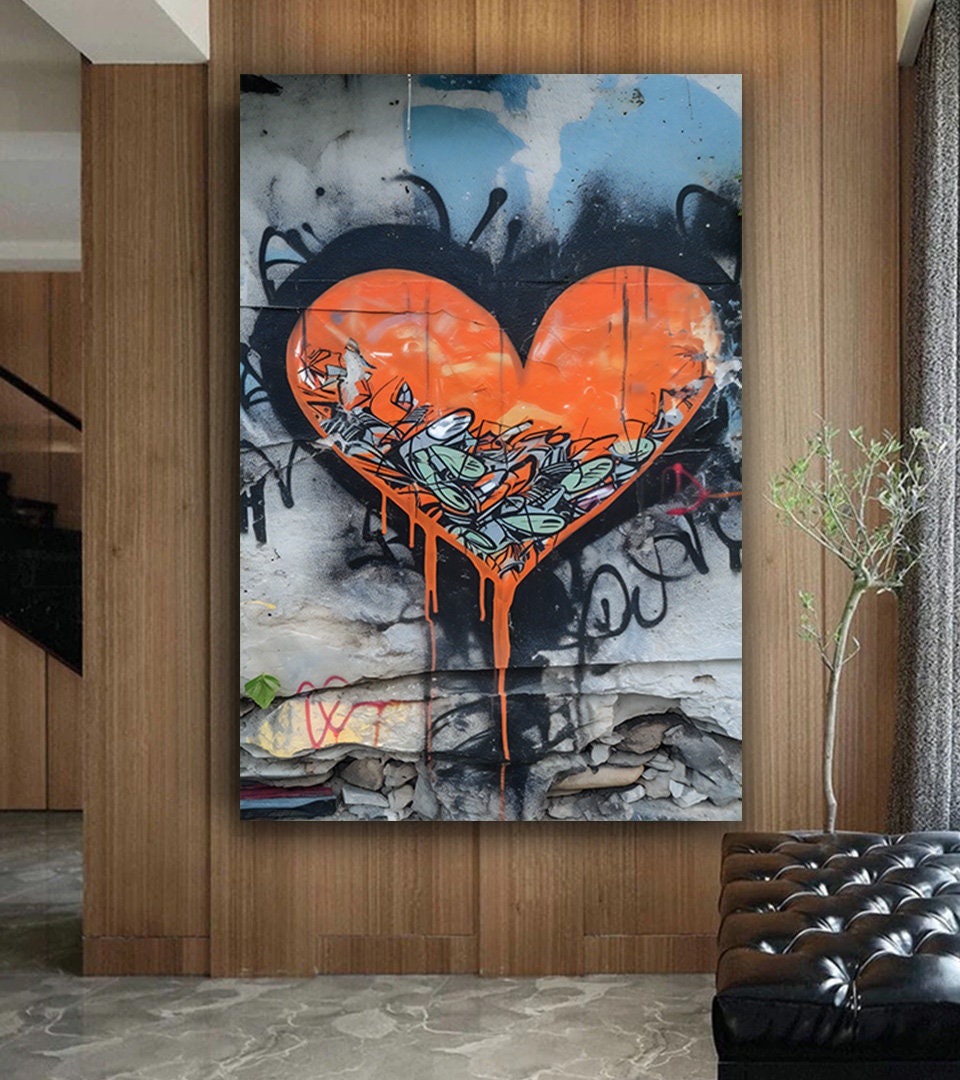 Graffiti Heart Wall Art, Graffiti Love Wall Art, Heart Canvas, Love Painting, Graffiti Heart