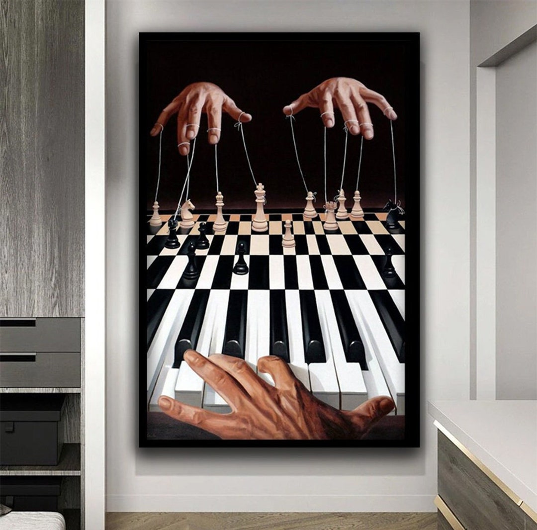 Chess Wall Art, Piano Keys Wall Art, Black and White Canvas, Chess ...