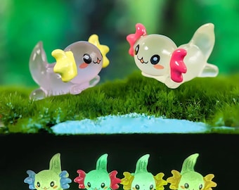 DIY Mini Axolotl  Luminous Miniatures Glow in the Dark Cute Ambystoma Mexicanum Figurines for Fish Tank, Fairy Garden Décor Kids Crafts
