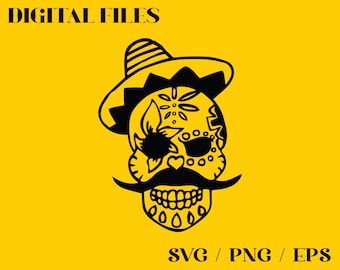 Mexian Skull Svg, Mexico Sugar Skull Svg, Mexican Skeleton Head Svg, Mexican Skull Face Svg, Skeleton Svg, Halloween Svg, Png, Eps