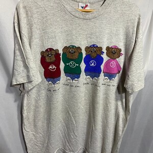 T-shirt vintage des années 90 à mailles simples ours art graphique taille XL