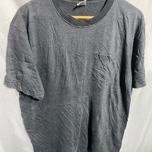 Vintage 90s Striped Pocket Single Stitch T-shirt Size L