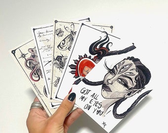 LOT DE 5 / Cartes postales fantaisistes par Cinnamona