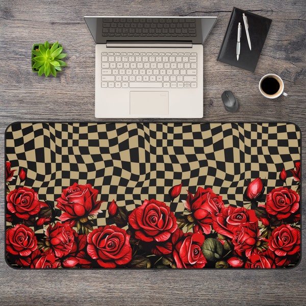 Beautiful Retro Desk Mat with Stunning Red Roses, Aesthetic Floral Computer Pad for your Hobby or Workspace