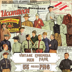 Vintage Ephemera Men Pack, 55 PNG Mannelijke Afbeeldingen, Retro Heren Graphics, Klassieke Heren Historische Collectie, Antieke Stijl Digitale Set