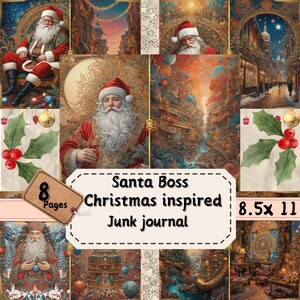 Santa Christmas Junk Journal Pages, Digital Scrapbook Paper Kit, Snowy Printable, Festive Collage Sheet, Winter Ephemera, Holiday Download