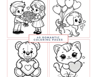 Valentine's Bliss: Romantic Coloring Book for Adults, Digital Download, Printable PDF, Valentine's day coloring pages, Love coloring pages
