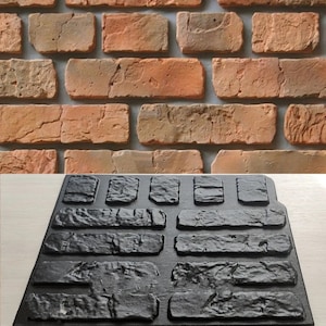 Puede incluir: Un molde de ladrillo de goma negro con múltiples formas de ladrillo. El molde se utiliza para crear patrones de ladrillo realistas en hormigón.