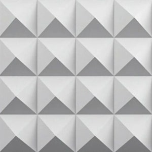 Puede incluir: Un patrón geométrico blanco con efecto 3D. El patrón está formado por triángulos repetidos que crean una superficie texturizada.