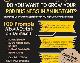 100 Prompts for Print on Demand Jumpstart Your POD Content Strategy | Instant Download | Designed for Creators & Entrepreneurs