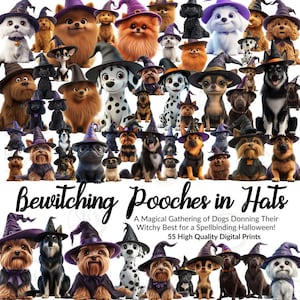BEWITCHING POOCHES in hats | Magical Gathering of Dogs in their Witchy Best for a Spellbinding Halloween! | Clip Arts for Project Decor POD