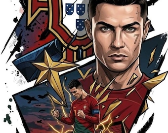 Football Legend Digital Wall Art, Soccer Player Printable Poster, Portugal Inspired Football Artwork, Sports Fan Wall Decor
