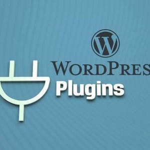 May include: A blue graphic featuring a white electrical plug icon on the left side. To the right, the text reads WordPress in a dark serif font, with the word Plugins in a bold white sans-serif font below it, and the WordPress logo above.