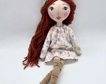 PAXI doll, handmade fabric doll with  floral romantic dress