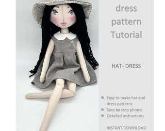 PDF doll clothes pattern, hat and dress pattern for PAXI doll, clothes pattern for 47 cm doll