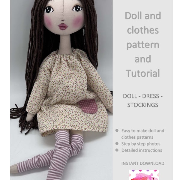 Modèle de poupée PDF à télécharger instantanément, modèle de poupée paxi pour poupée et robe