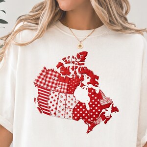 Faux Patchwork Canada Map & Herz PNG, Kanadische Quilt-Kartendesign, Canada Day Sublimation, Rot-weißes Ahornblatt Clipart, Patriotisches Kanada PNG