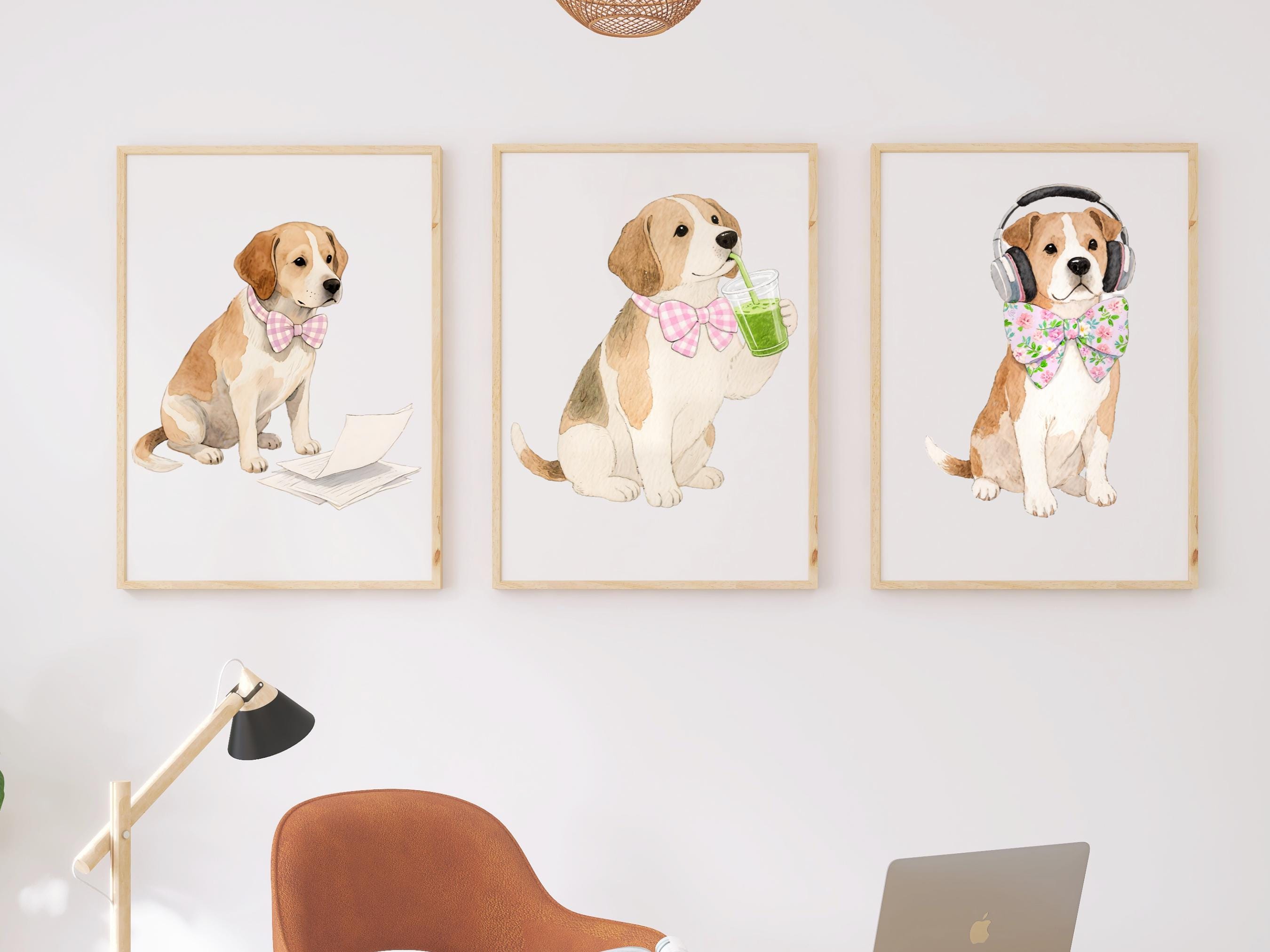 Watercolor Puppy Clipart Bundle PNG, Preppy Dog With Bow Art, Cute ...