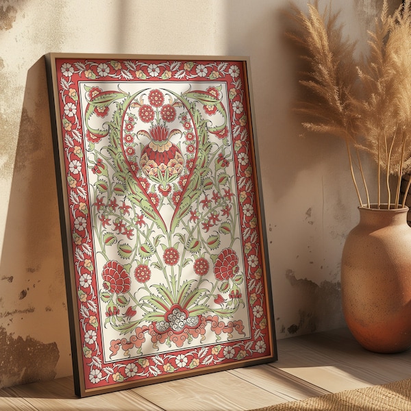 Turkish Ornament Tile Art, Printable Art, Ottoman Iznik Tile Design Art