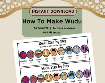 Afdrukbare wudu-kids stap voor stap poster wudhu-gids moslim gebed poster islamitisch decor moslim kunst aan de muur badkamer decoratie cadeau voor moslim