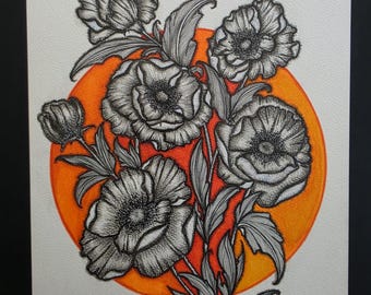 パピル #2、ケケニズ、ポピー - 紙に描かれた絵、絵画、ミクストメディアによるオリジナル作品。