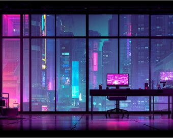 Cyberpunk Animated Vtuber Room Background | Neon Stream Overlay for YouTube & Twitch
