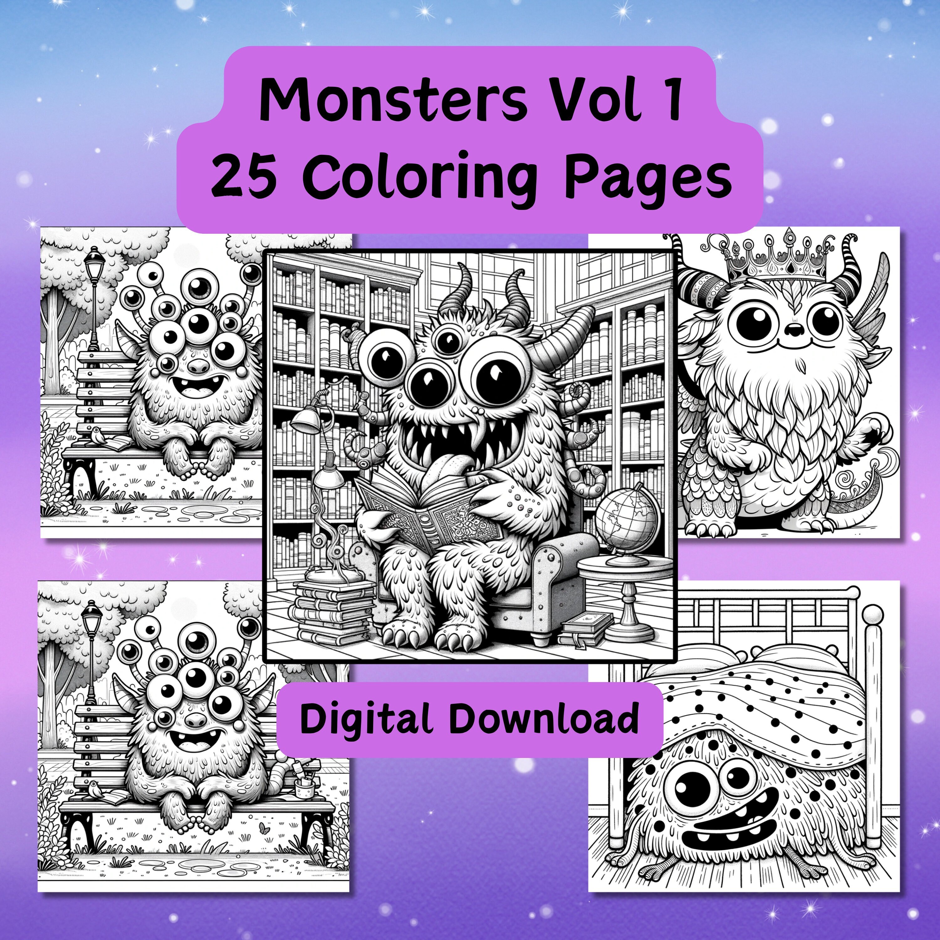 Printable Coloring Book Monsters Vol 1 - Etsy