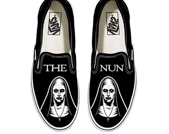 The Nun custom shoes, The Conjuring Universe, horror, custom vans, shoes, horror gift, handmade, rare