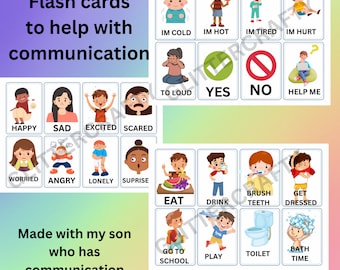 Printable PEC Cards for Non-Verbal Communication - Set of 24 Illustrated Flash Cards autism