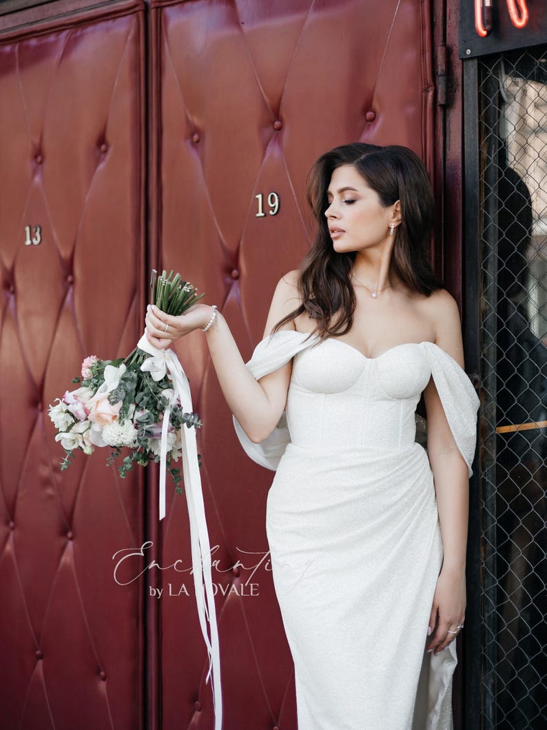 Sparkle Wedding Dress, Bustier Bridal Gown With Draped Waistline ...