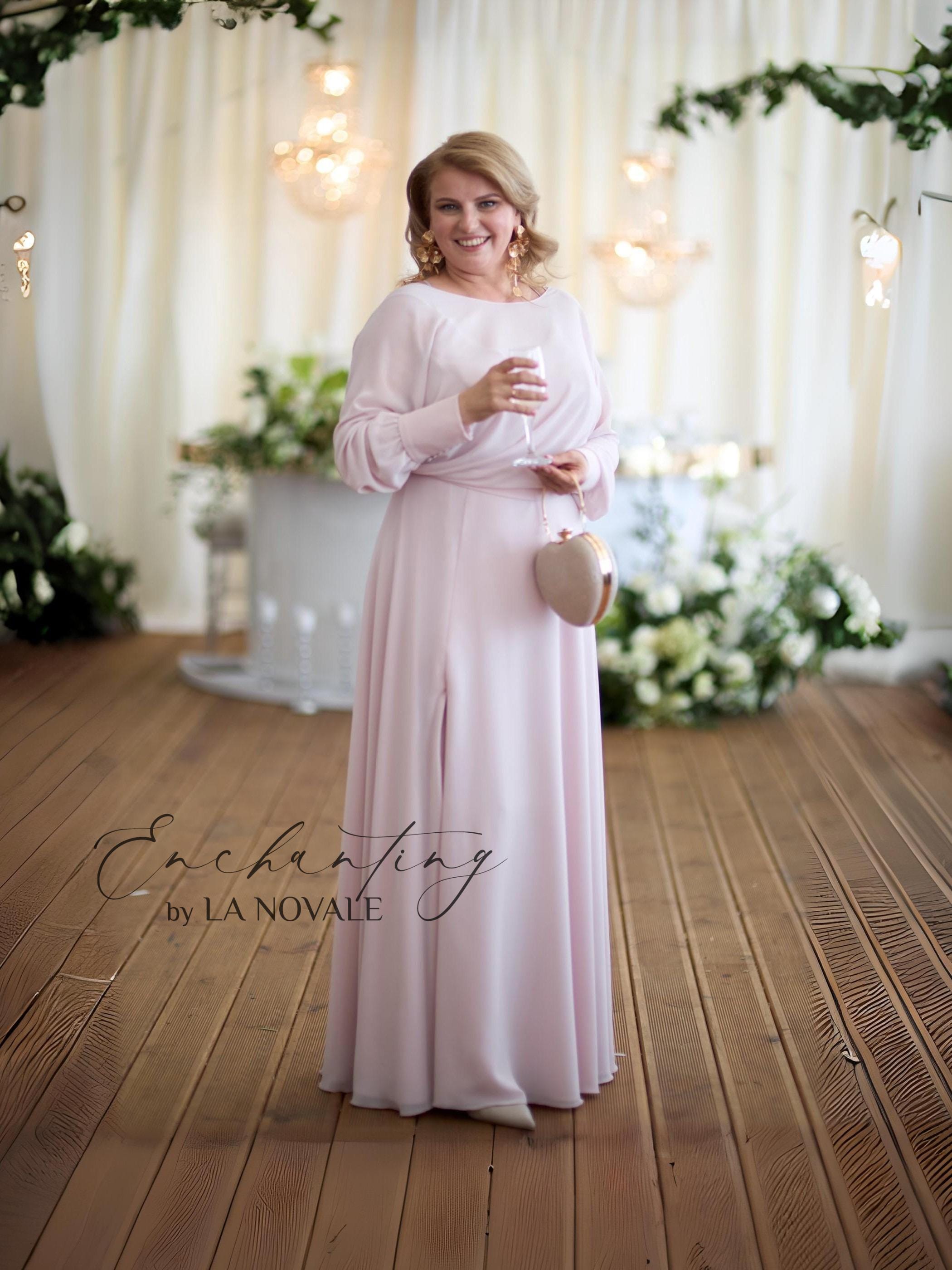 casual wedding dress for older brides, elopement wedding dress, mauve mother of the bride dress, two-piece full sleeve mature wedding dress