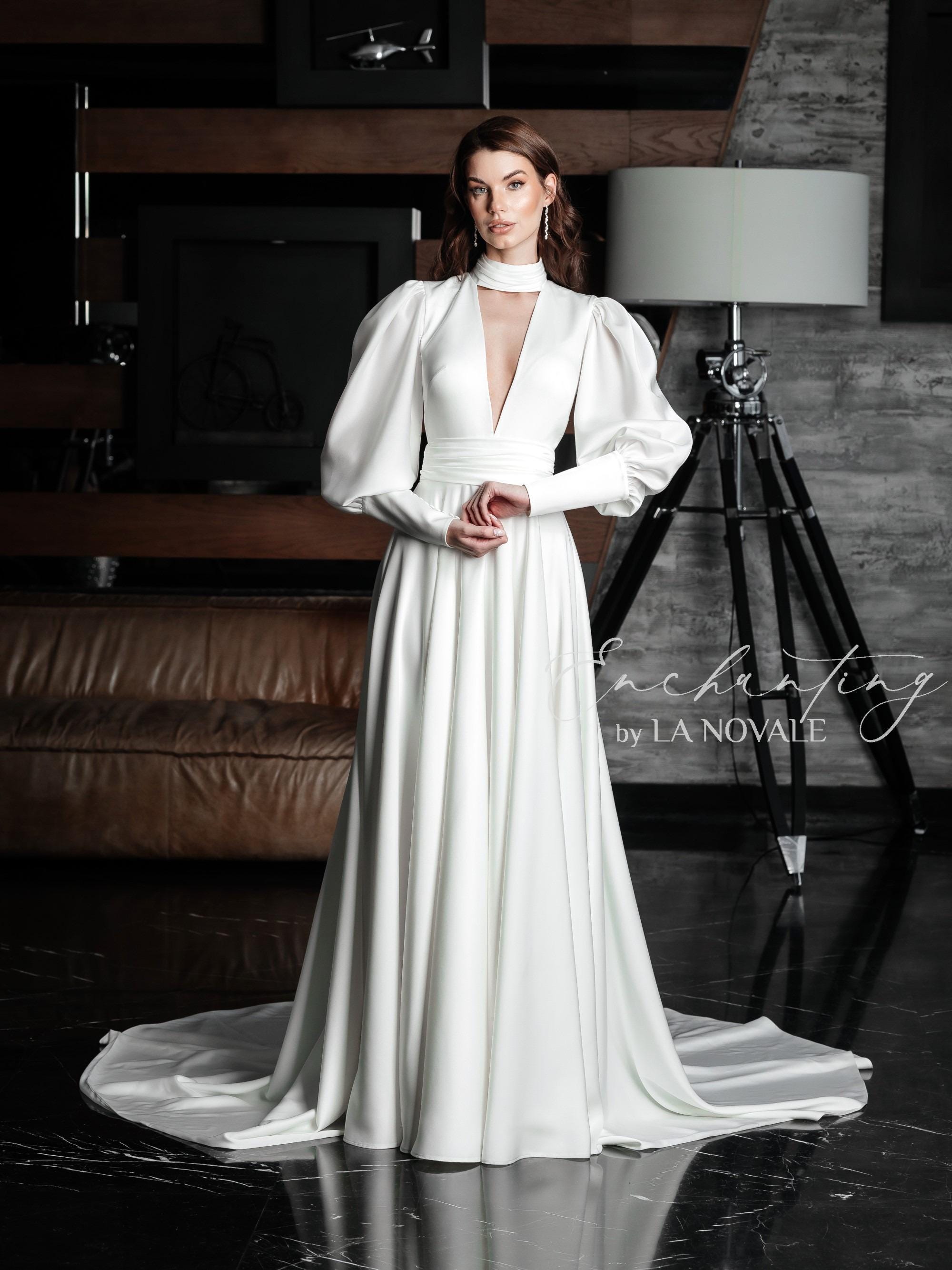Modern Wedding Dress, Old Money Wedding Dress, Old Hollywood Bridal Gown, Retro Inspired Cummerbund Wedding Dress, Tie Back Wedding Dress