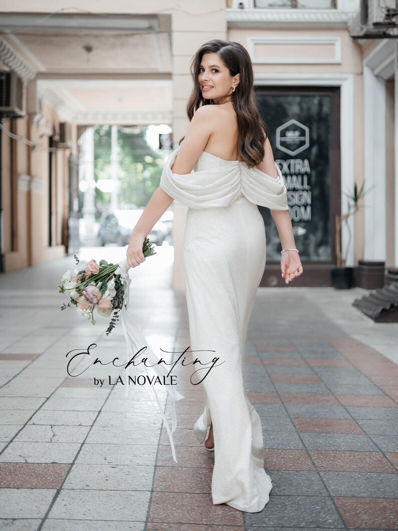 Sparkle Wedding Dress, Bustier Bridal Gown With Draped Waistline ...