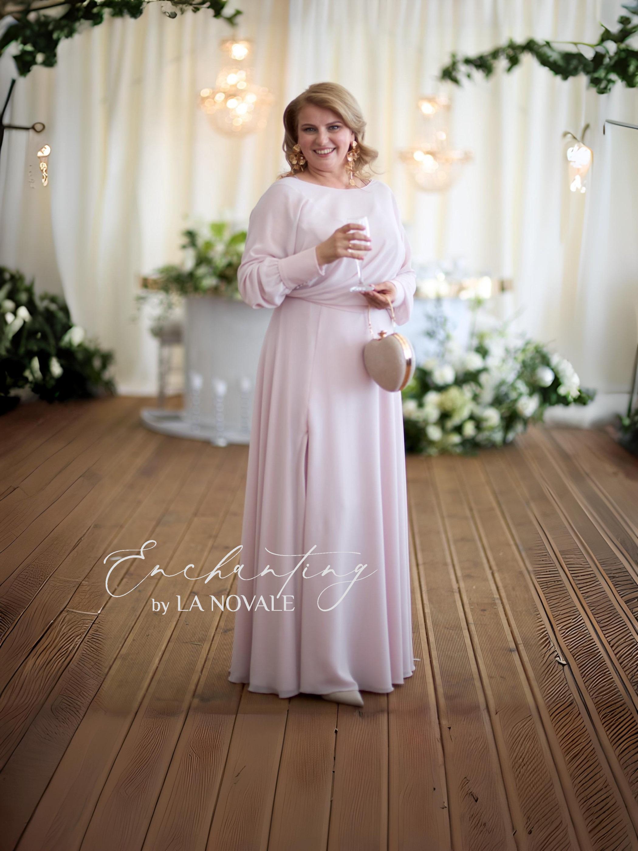 Casual Wedding Dress for Older Brides, Elopement Wedding Dress, Mauve Mother of The Bride Dress, Two-Piece Full Sleeve Mature Wedding Dress