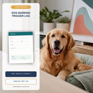 Dog Barking Trigger Log, Behavior Response and Training Progress Tracker, Fillable PDF