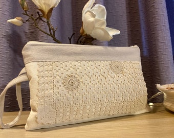 Lilium candidum wristlet handbag - vintage crochet lace detail