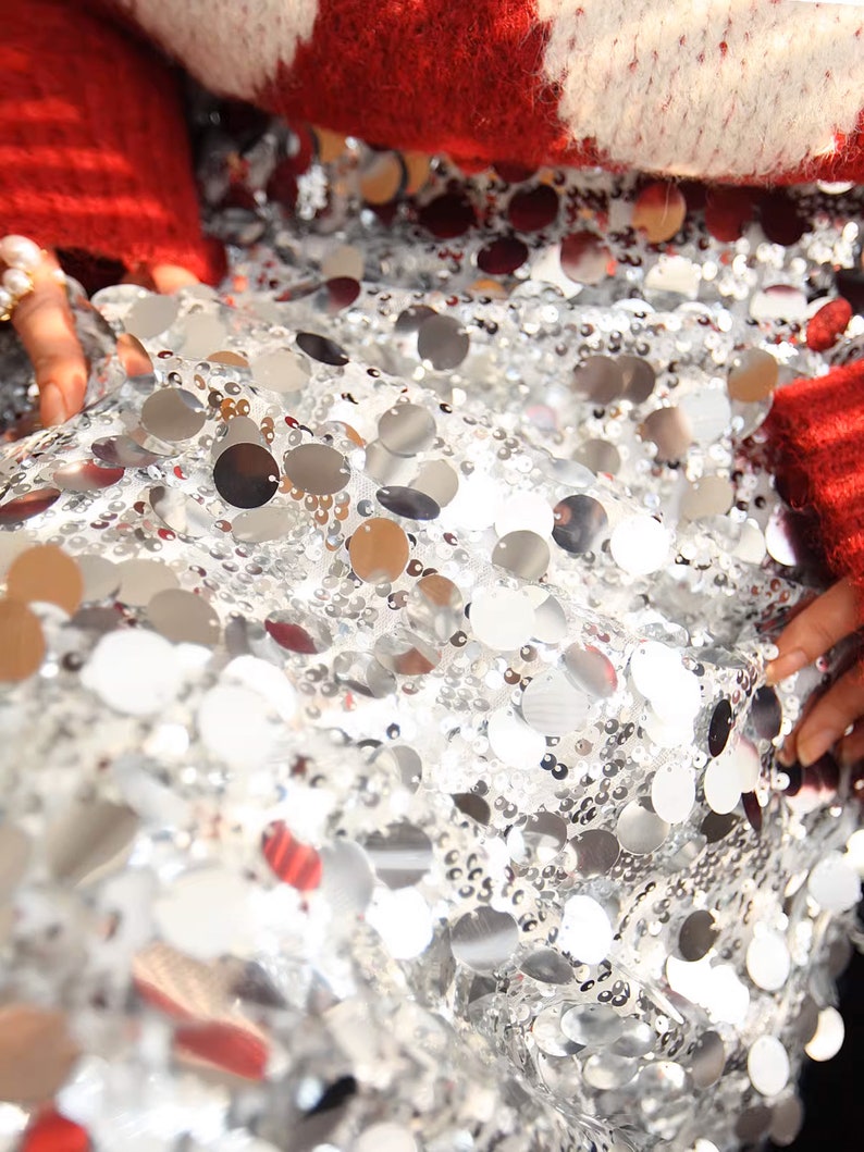 Silver Sequin Midi Skirt, Silver Sparkling Skirt With Sequins - Etsy