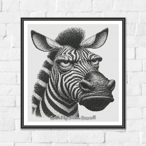 Angry Zebra - Minimalist Monochrome One Color Counted Cross Stitch Pattern. Downloadable PDF Pattern Keeper & Markup R-XP Tested.