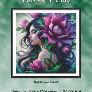 Floral Muse - Woman Portrait Full Coverage Cross Stitch Pattern for ...