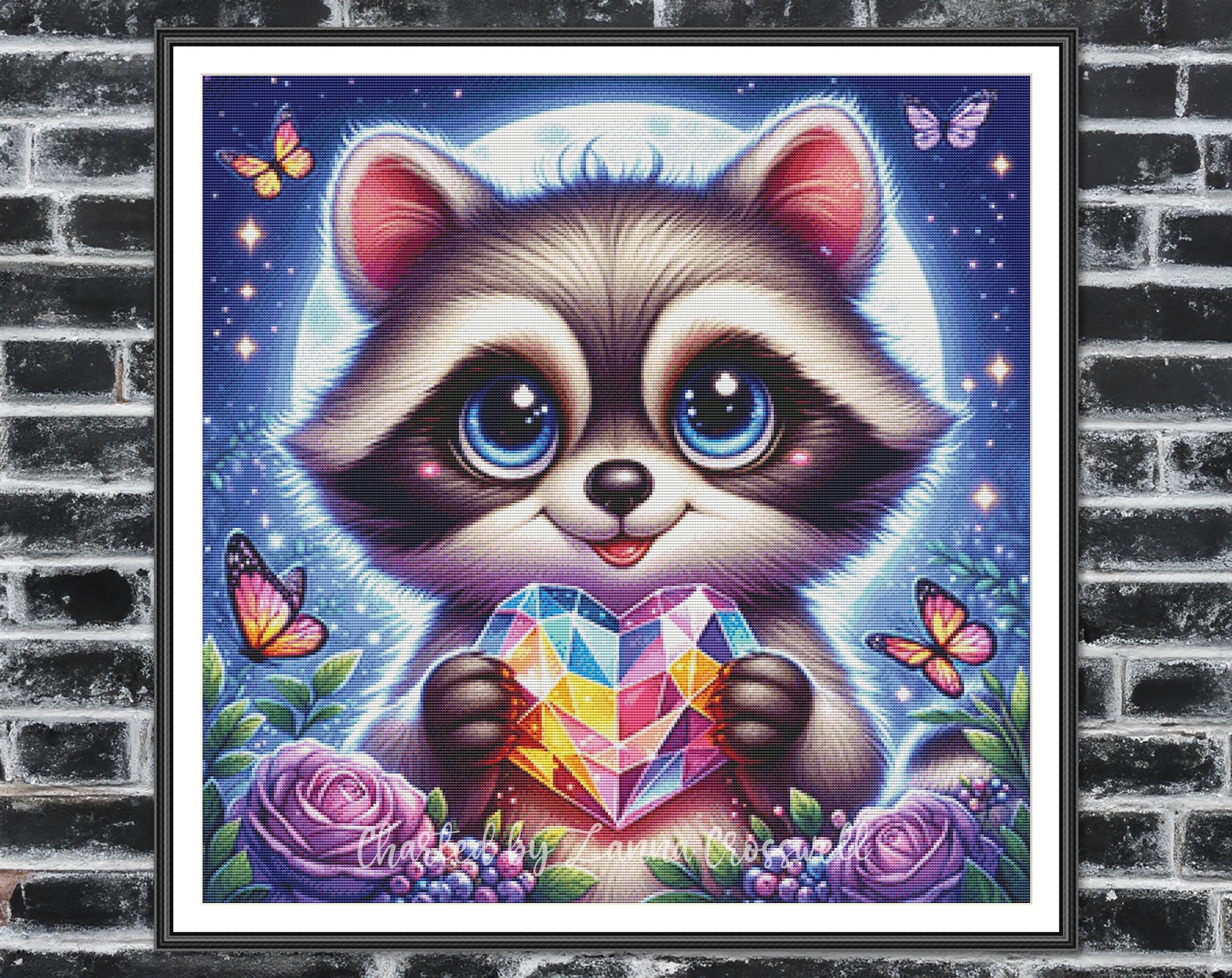 Raccoon Heart - Cute Modern Full Coverage Cross Stitch Pattern for