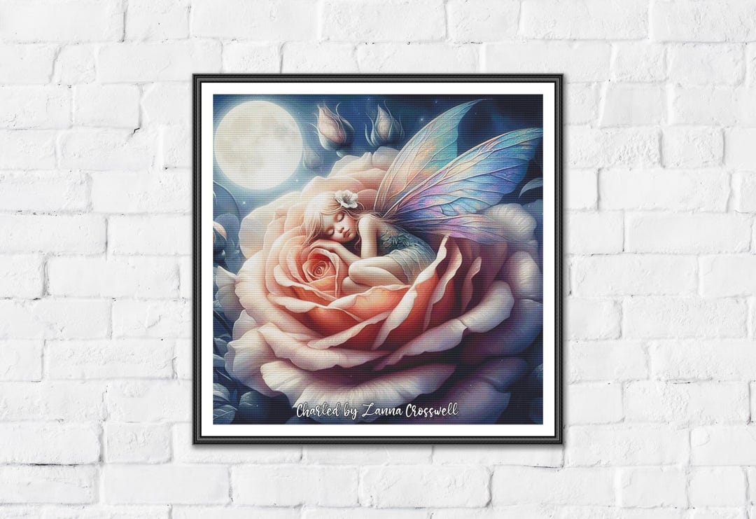 Moon Kissed Dreams - Rose Fairy Full Coverage Cross Stitch Pattern for ...