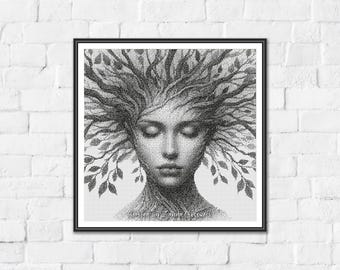 The Silent Awakening - Minimalist Monochrome One Color Counted Cross Stitch Pattern. Downloadable PDF Pattern Keeper & Markup R-XP Tested.