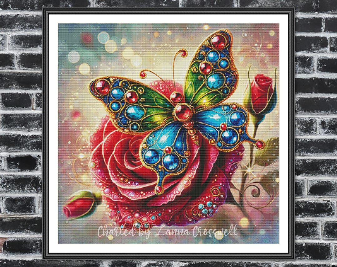 Gem Butterfly - Modern Full Coverage Counted Cross Stitch Pattern for ...