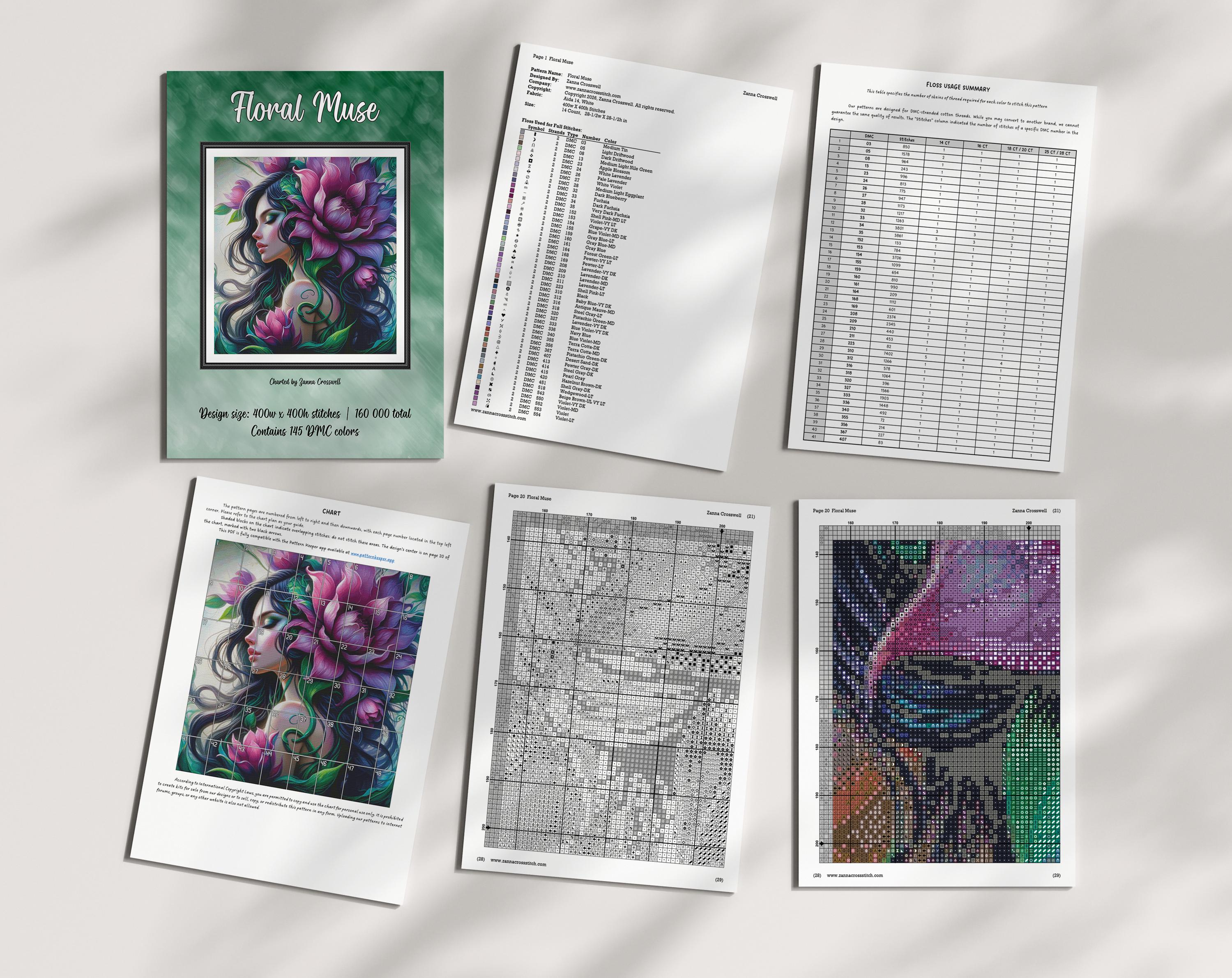Floral Muse - Woman Portrait Full Coverage Cross Stitch Pattern for ...