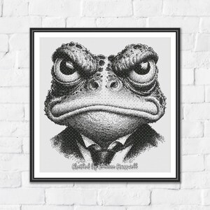 Grumpy Frog - Minimalist Monochrome One Color Counted Cross Stitch Pattern. Downloadable PDF Pattern Keeper & Markup R-XP Tested.