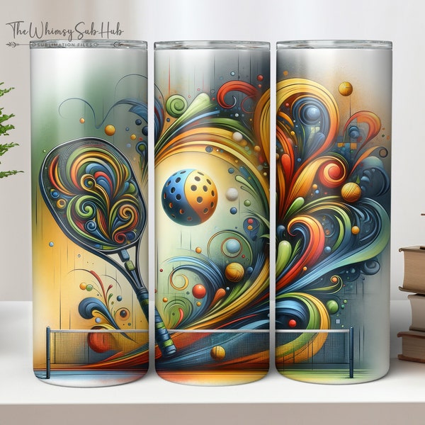 Abstract Contemporary Art Pickleball Sport 20 & 30 oz Straight Skinny Tumbler Wrap Sublimation Seamless Design. Digital Download PNG.