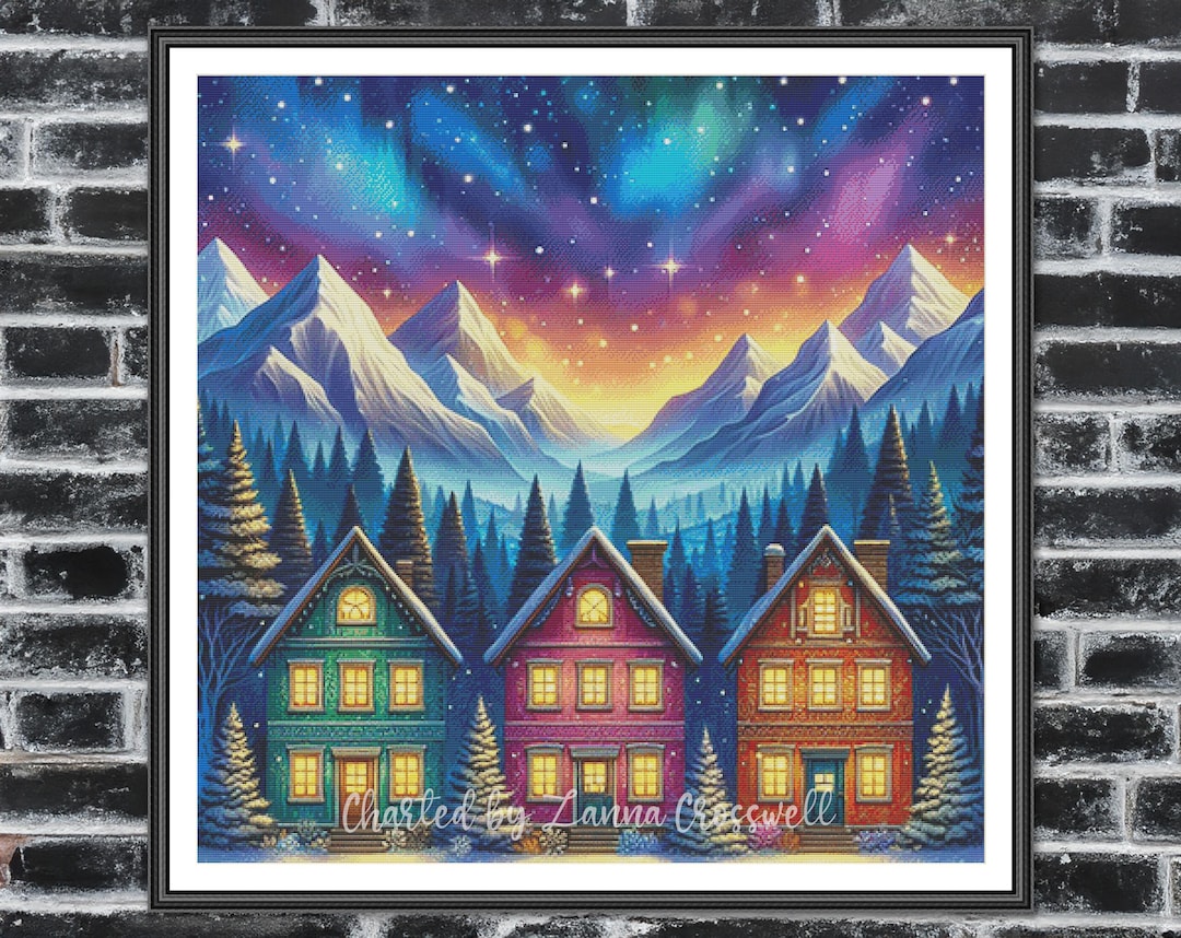 Aurora Village - Northern Lights Full Coverage Cross Stitch