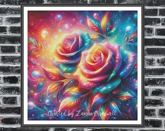 Colorburst Roses - Floral Modern Full Coverage Counted Cross Stitch Pattern. Downloadable Printable PDF. Pattern Keeper App Compatible